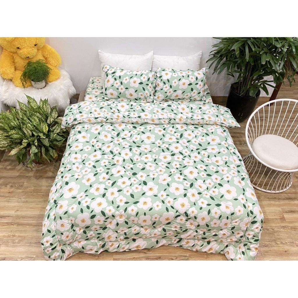 Trọn bộ 5 món chăn phao ga gối cotton poly nhập khẩu Hàn Quốc (gạt trái xem mẫu) size giường 1m8*2m