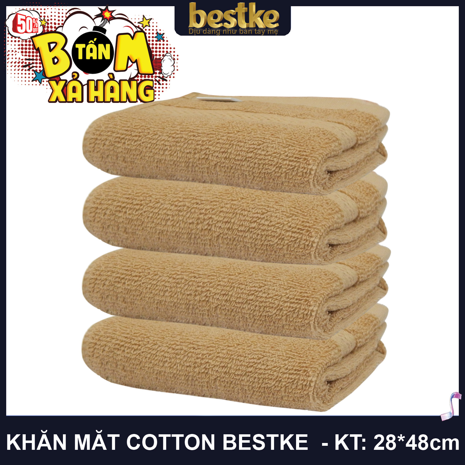 Bestke Khăn Mặt 100% Cotton, Mềm Mại và Siêu Thấm Hút Nước , Sét 4 cái Kích Thước 28cm*48cm/cái, Màu cafe sữa, towel factory