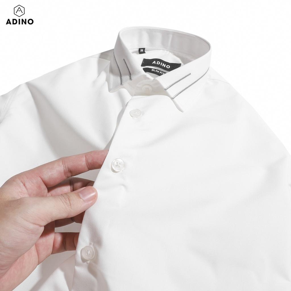 Áo sơ mi nam phối họa tiết 2 line màu trắng kem ADINO vải nến lụa sợi sồi modal dáng công sở slimfit hơi ôm SM08
