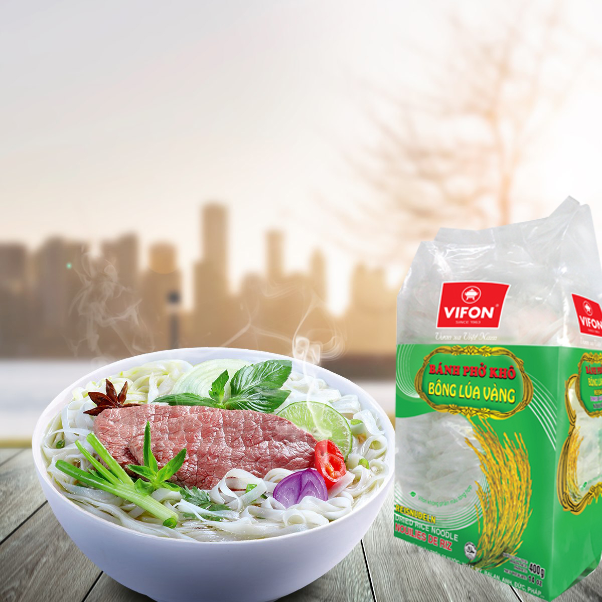 2 gói Bánh phở khô bông lúa vàng Vifon (1 gói 400g)