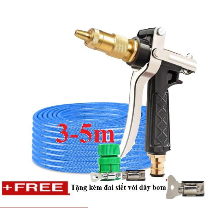 Bộ dây vòi xịt nước rửa xe, tưới cây .tăng áp 3 lần,loại 3m,5m 206236 đầu đồng,đai,nối nhựa v+ tặng đai