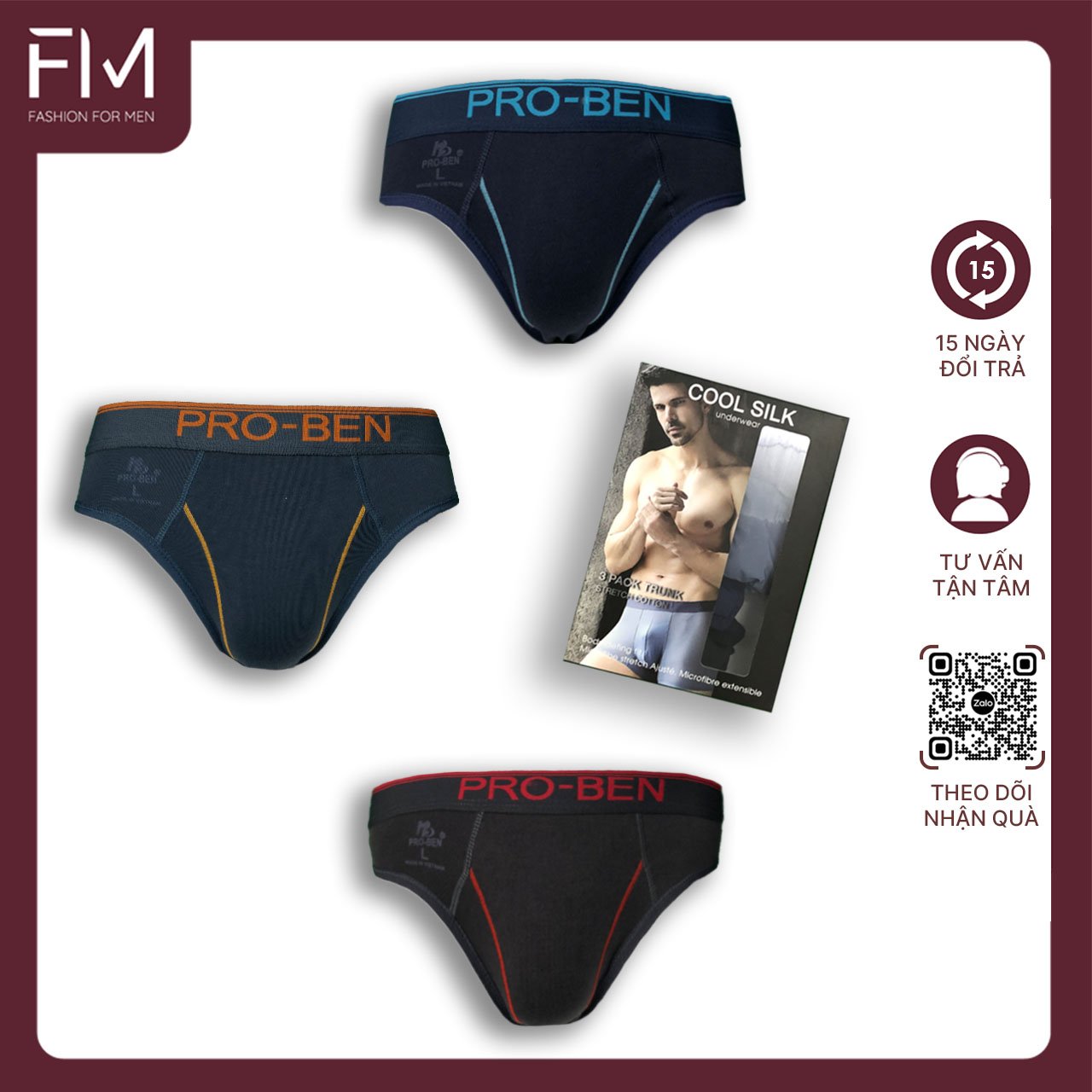 Combo 3 quần lót tam giác nam, thấm hút mồ hôi - FORMEN SHOP - FMQS012