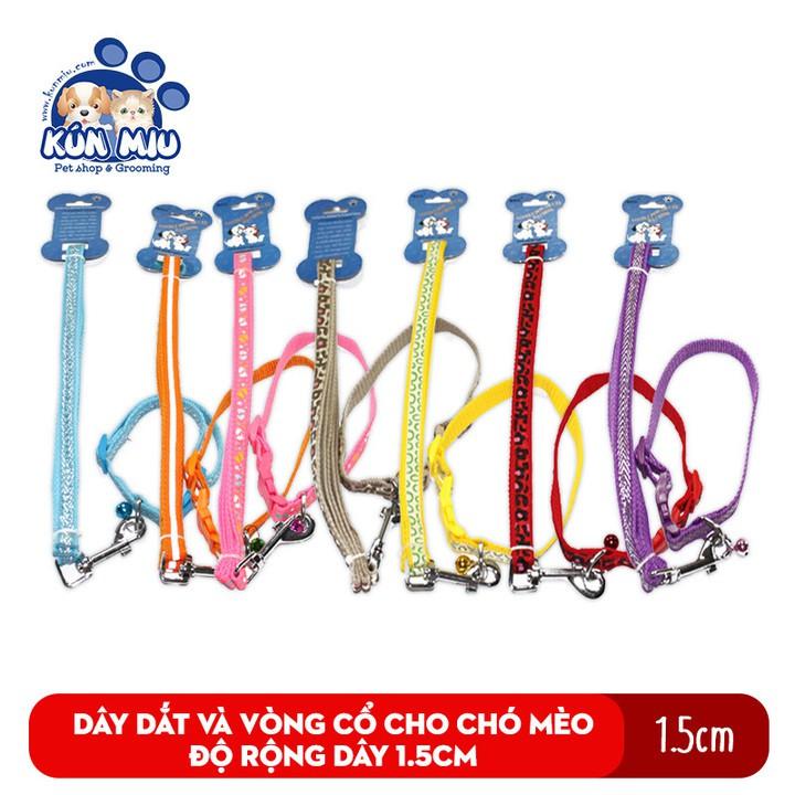 Dây dắt và vòng cổ cho chó mèo Kún Miu độ rộng dây 1.5cm nhiều màu sắc