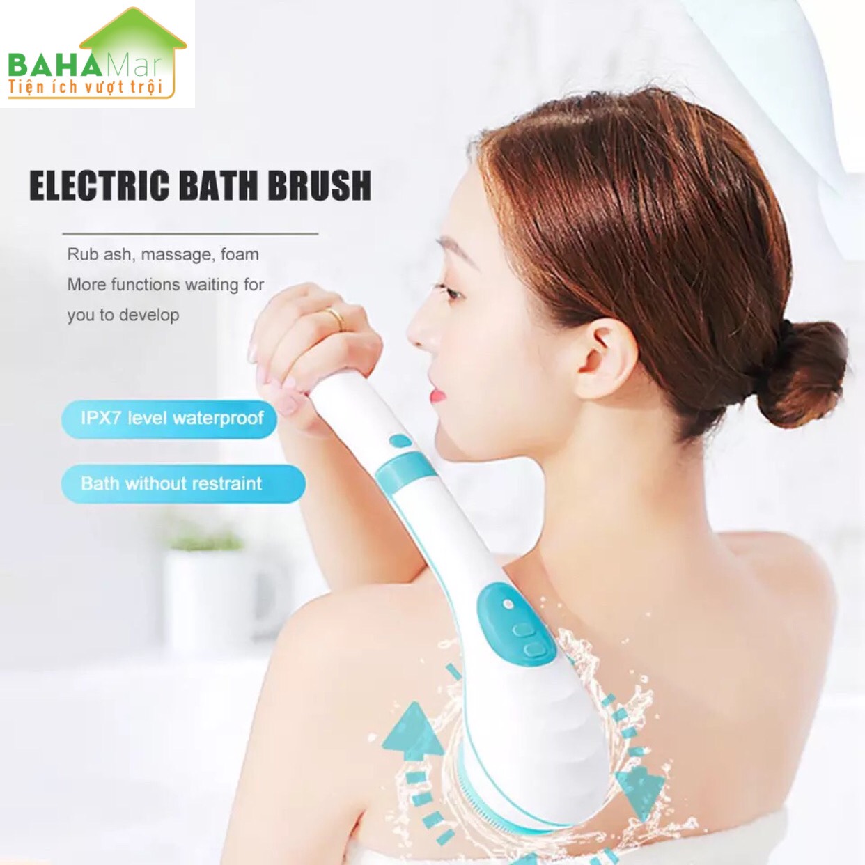 BÀN CHẢI TẮM ĐIỆN KHÔNG THẤM NƯỚC "BAHAMAR" vừa cọ người vừa matxa rất tiện lợi