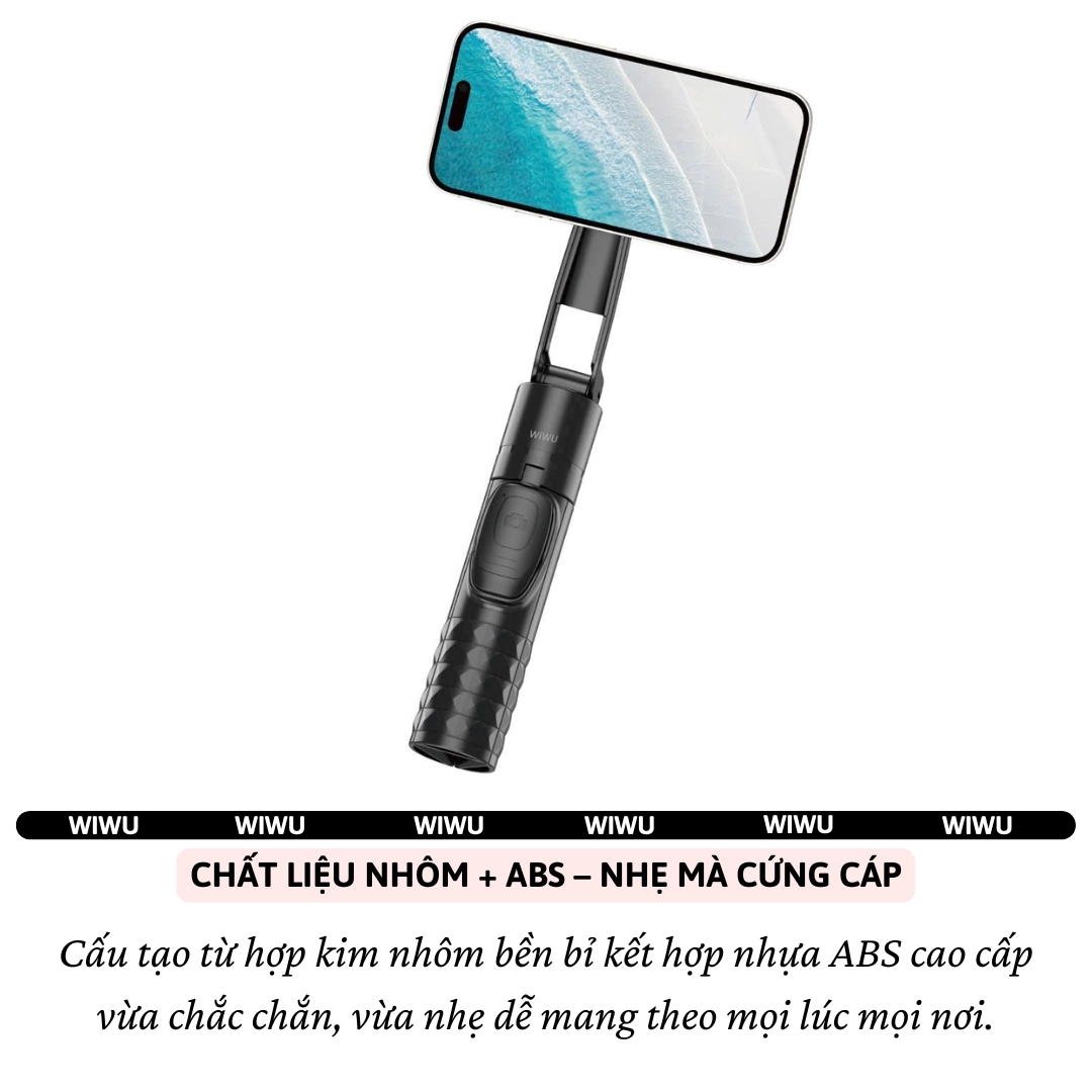 Gậy chụp ảnh selfie tự sướng từ tính nam châm magnetic kiêm tripod 3 chânđộ hiệu WlWU Wi-SEO14 remote bluetooth Xoay 360 độ, gập gọn, pin sạc type C - Hàng nhập khẩu