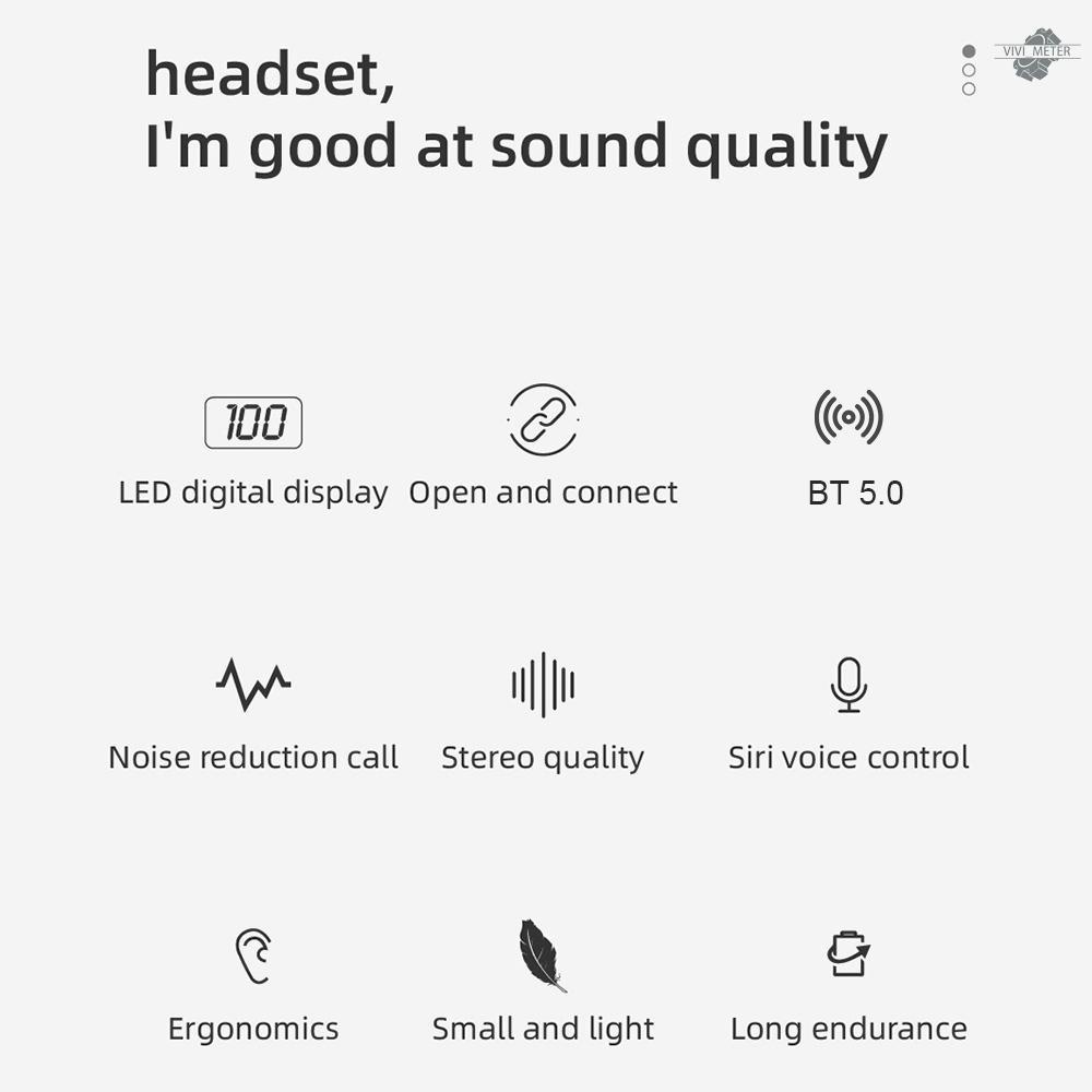 T19 Bluetooth V5.0 Headphones HiFi Stereo Headset Sport Wireless Earphones CVC8.0 Noise Cancelling LED Display Music Earbuds