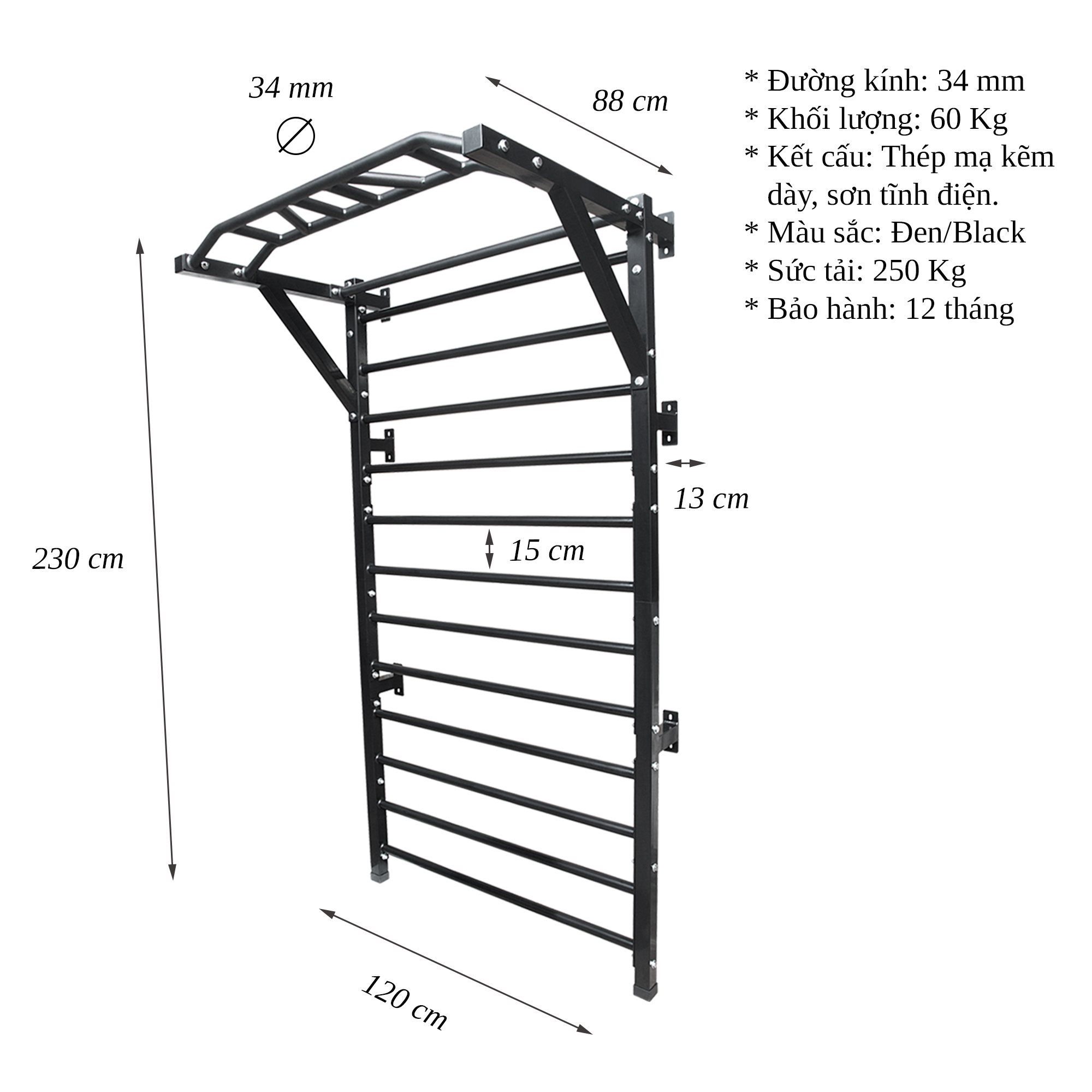 Thang gióng kết hợp xà đa thanh - Stall bars Pocorrys STM-01