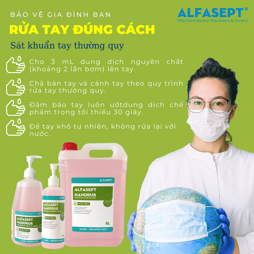 Dung dịch sát khuẩn tay nhanh Alfasept Handrub 1L - Diệt khuẩn phổ rộng