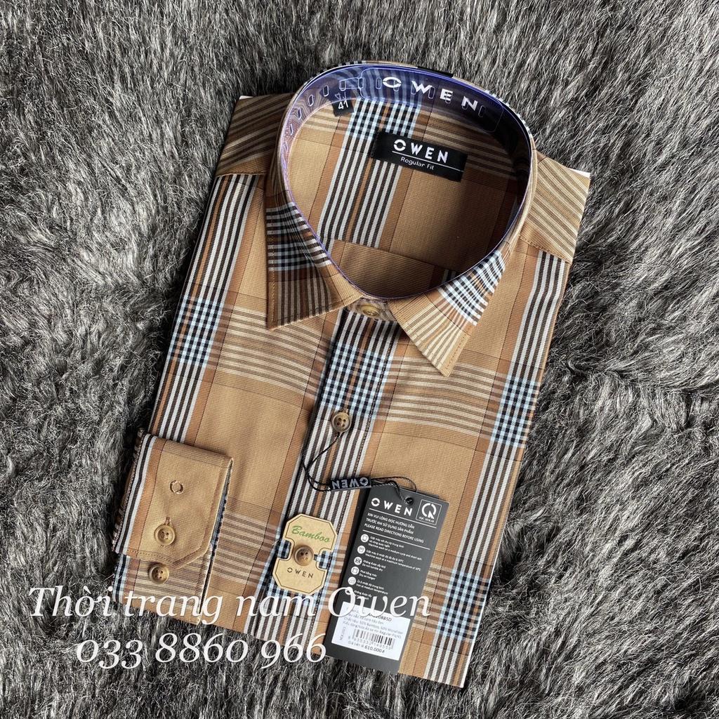 OWEN - Áo Sơ mi dài tay Owen Regular fit chất sợi tre màu nâu kẻ ca rô 220885