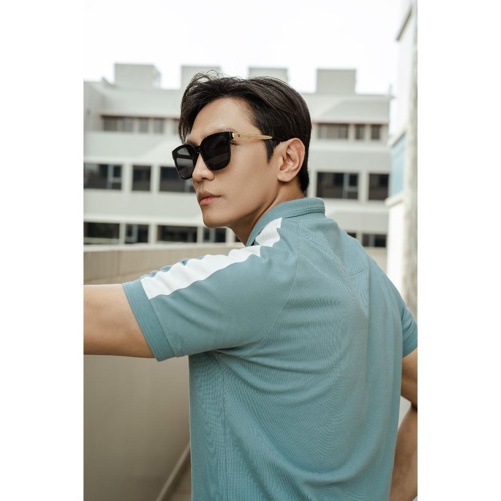 Áo Thun Polo Nam Cổ Bẻ BY COTTON PHỐI VAI XANH CYAN TRẮNG P230304