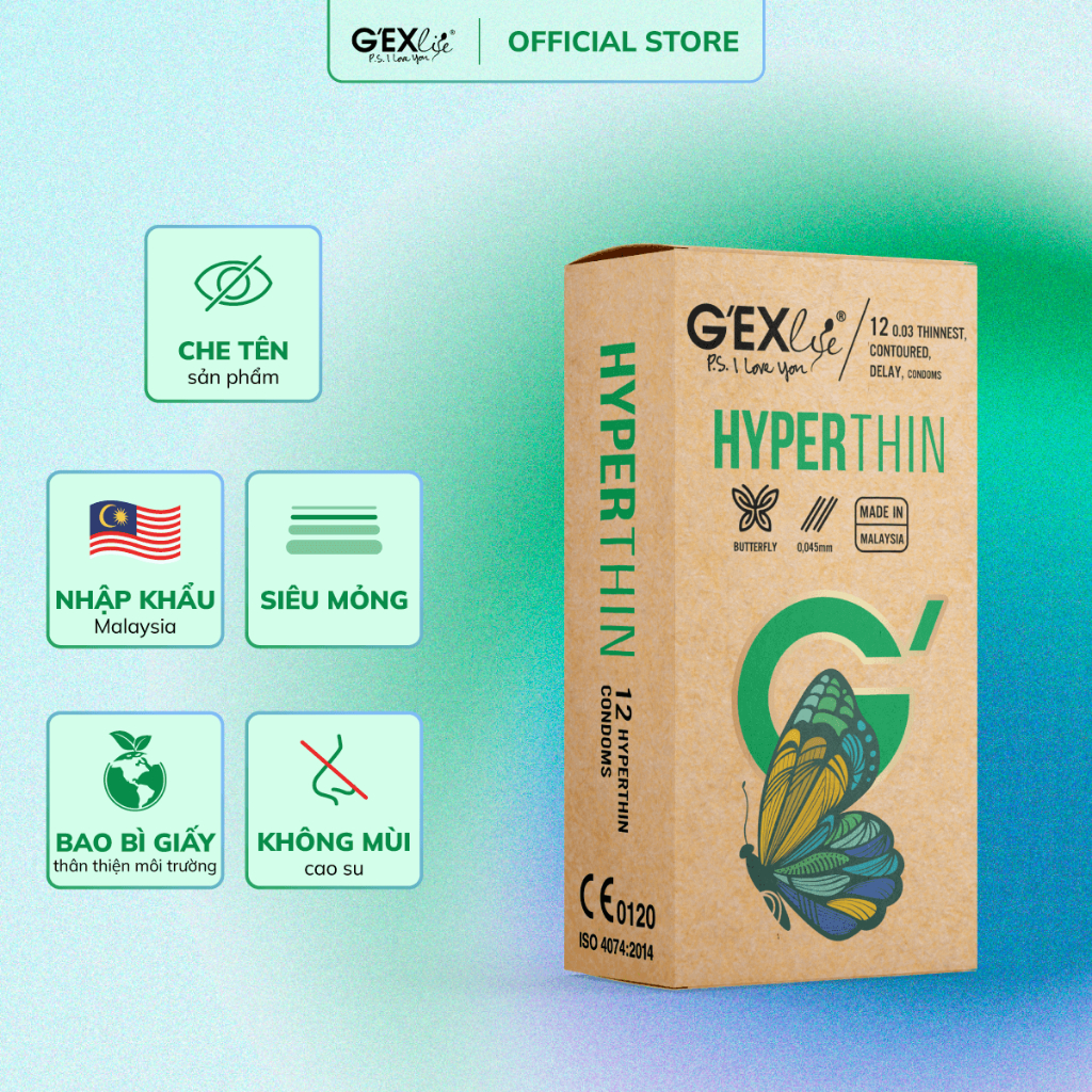 Bao cao su GEXlife Hyperthin (Hộp 12 cái) - Siêu mỏng, ôm khít
