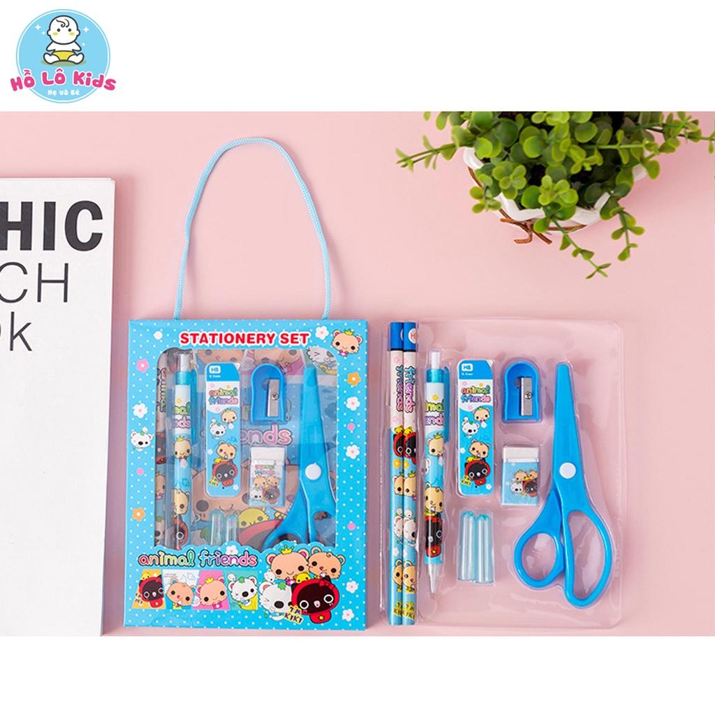 Bộ 6 chi tiết dụng cụ học tập kéo tẩy bút chì gọt bút xinh xắn cho bé Hồ Lô Kids