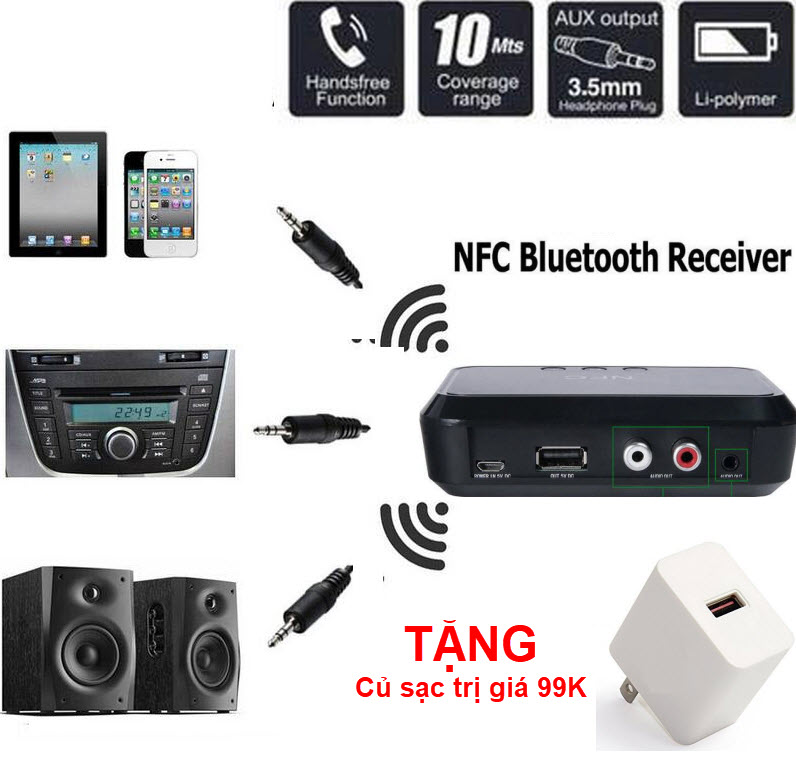 Thiết Bị Nhận Bluetooth, NFC Cho Loa Và Amply Phiên bản mới nhất + Củ sạc 5V