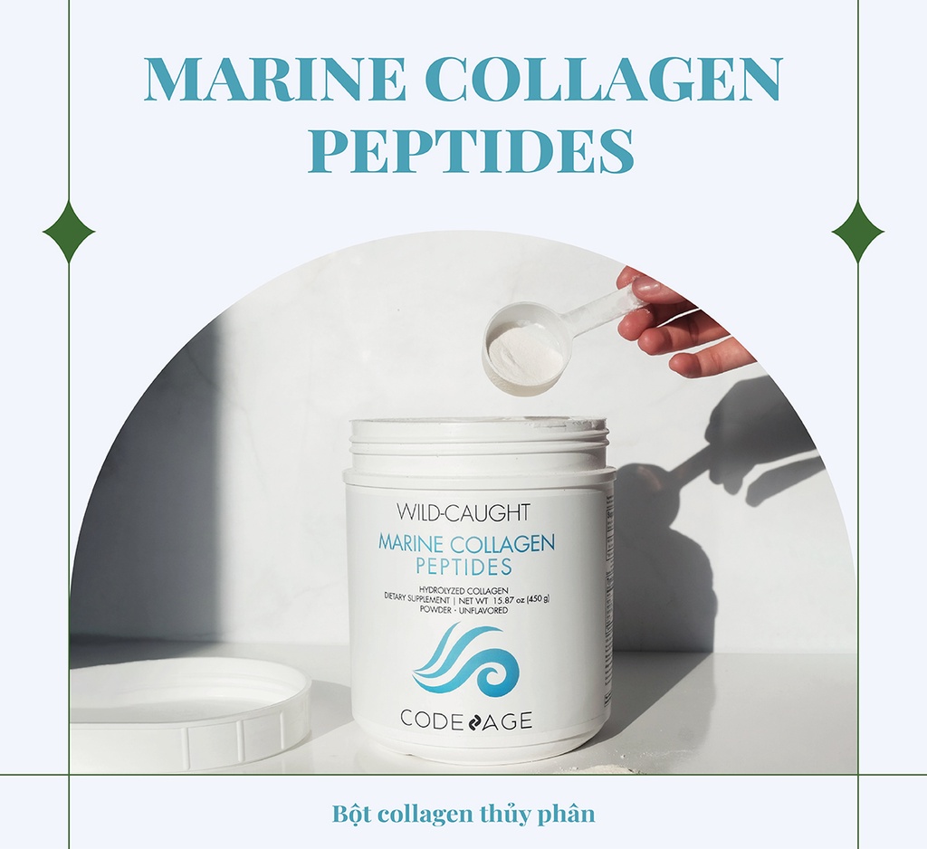 Bột Collagen Thủy phân Wild caught Marine collagen peptides CodeAge Giúp đẹp da 450g