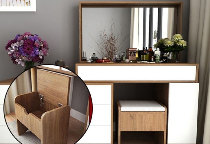 Bàn Trang Điểm Gỗ Thông Minh Ngăn Chứa Rộng Rãi 200x40x136cm Kèm Ghế Đa Năng Tiện Lợi