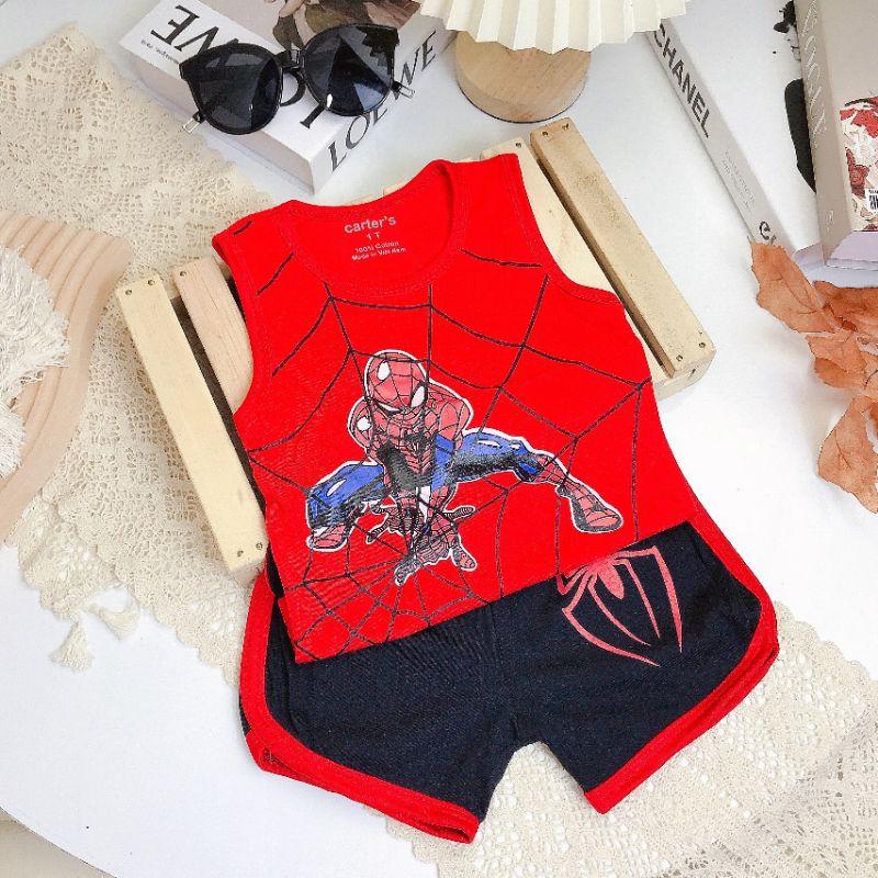 Bộ ba lỗ bé trai, bộ quần áo siêu nhân nhện spider man ba lỗ sát nách chất cotton cho bé từ 7-25kg