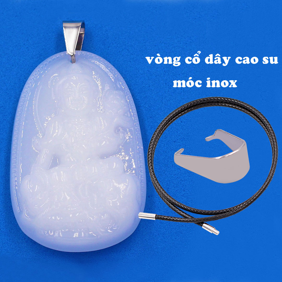 Mặt Phật Phổ hiền đá thạch anh trắng 5 cm kèm móc và vòng cổ dây cao su, Mặt Phật bản mệnh size L, mặt dây chuyền Phật