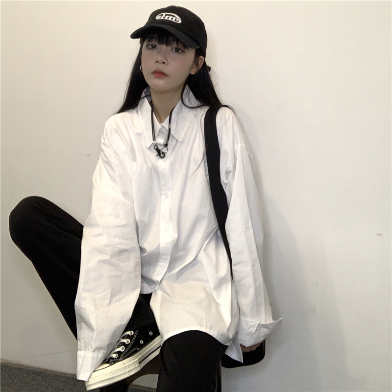 Áo sơ mi nam nữ tay dài form rộng unisex màu trắng - đen cotton Yinxx ASM03