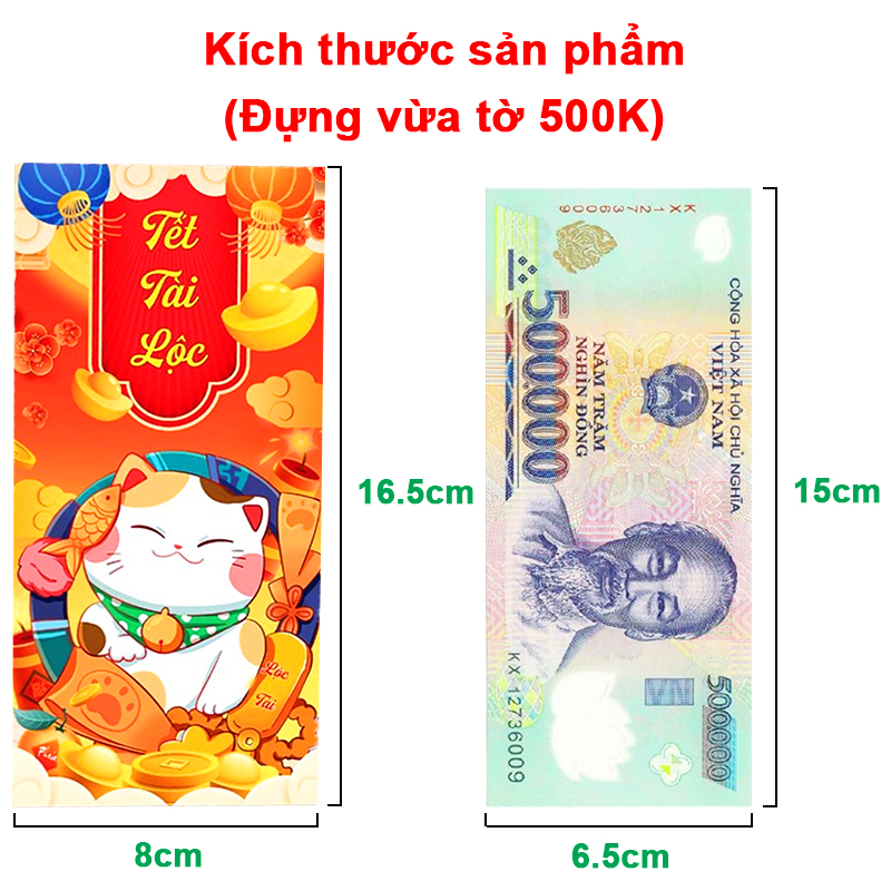 Bao lì xì Tết dày dặn họa tiết in sắc nét Baby-S, Set 10 bao lì xì Giáp Thìn 2024 cao cấp – SLX005