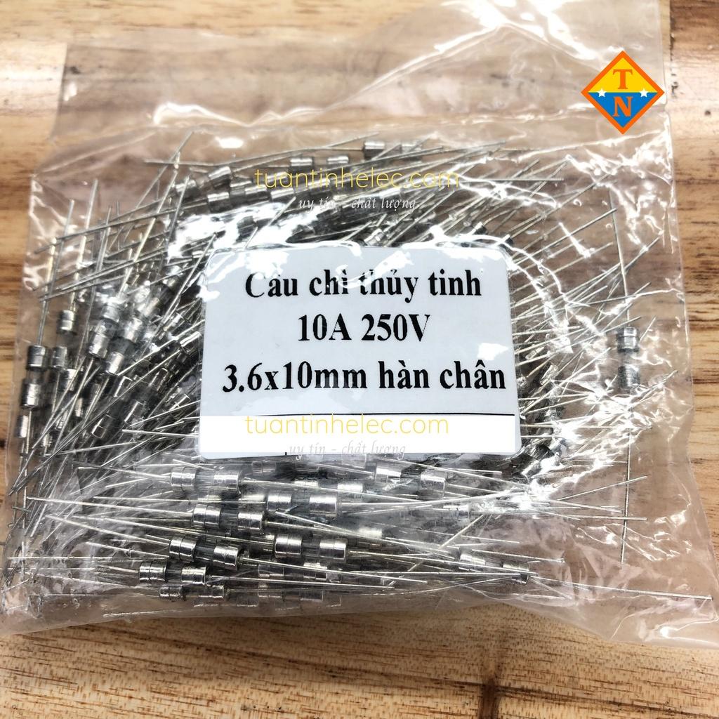 Combo 5 Cầu chì thủy tinh 3A, 5A, 8A, 10A 250V 3.6x10mm hàn chân