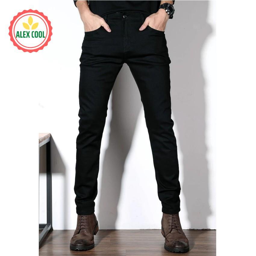 Quần jean nam đen trơn chất bò mỏng nhẹ ống côn cao cấp, phù hợp mùa hè, alex cool