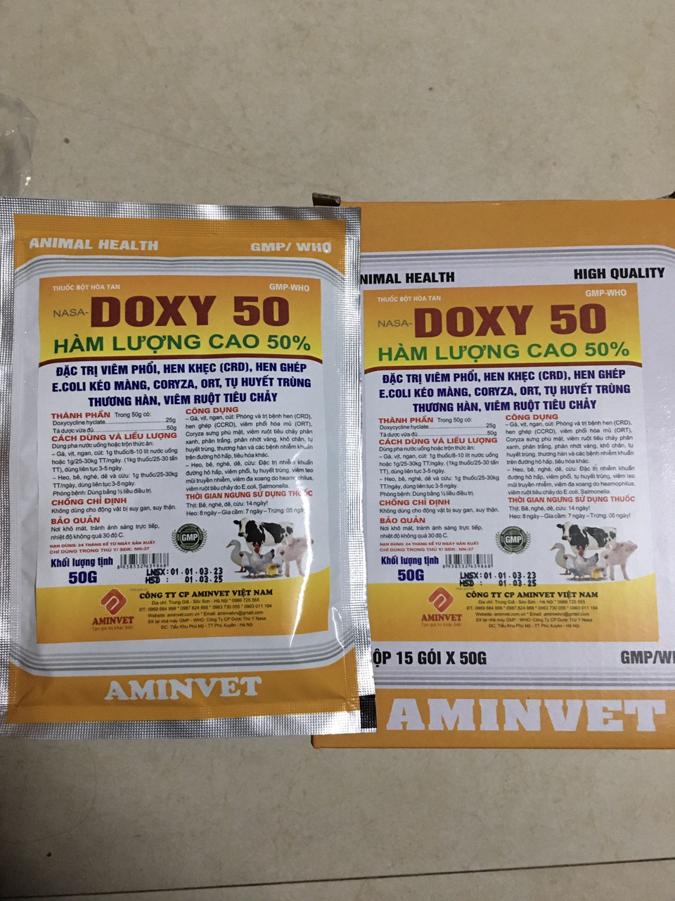 Doxy 50% aminvet hen, khẹc gà, vịt, chim, gia súc