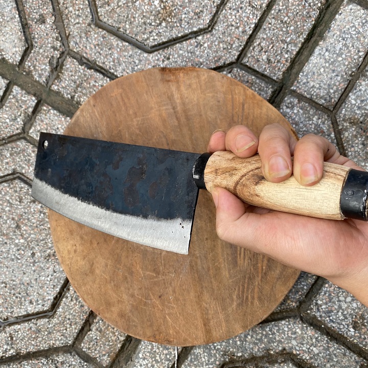 Dao chặt xương rèn thủ công bằng nhíp xe cán gỗ