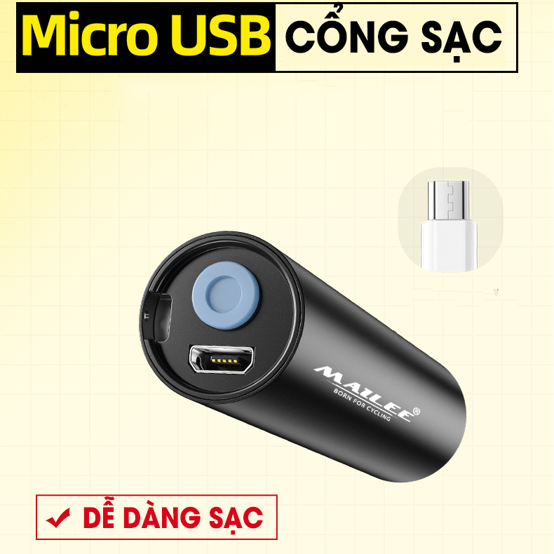 Đèn Pin Led Mini MAILEE D02-mini cho xe đạp Có Sạc USB bóng Led XPE 3W 350lumens nhỏ gọn bỏ túi