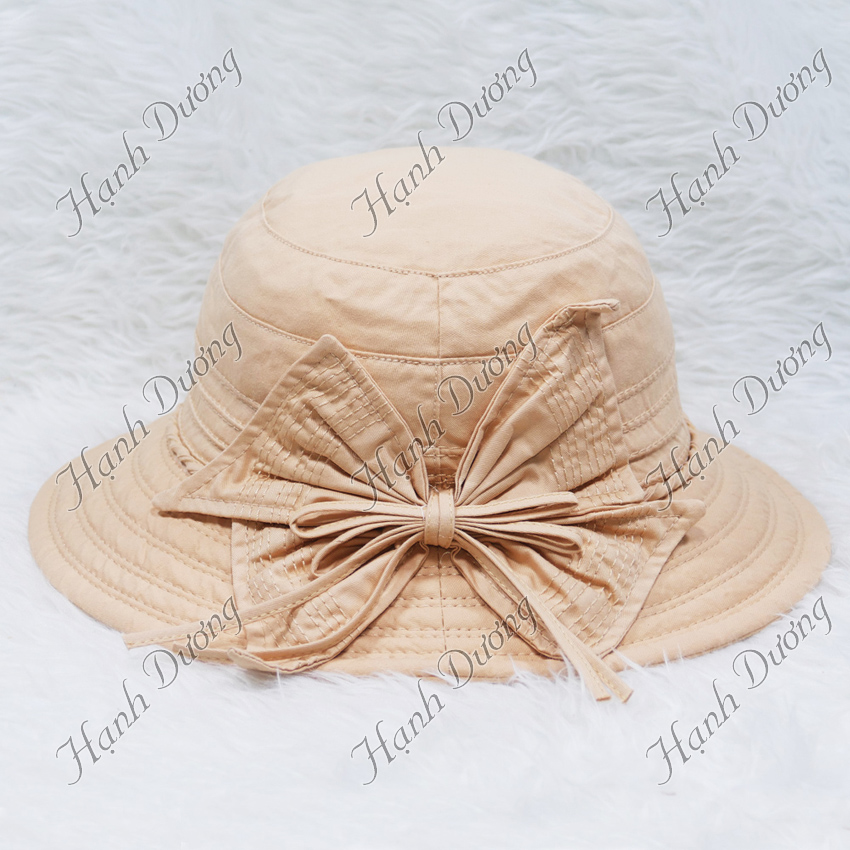Mũ vành rộng nữ gắn nơ đẹp cực kỳ dễ thương, vành rộng 7cm, chất liệu vải kaki cao cấp - Hạnh Dương