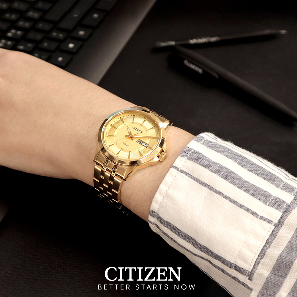 Đồng Hồ Nam Citizen Dây Thép Không Gỉ BF2013-56P - Mặt Vàng