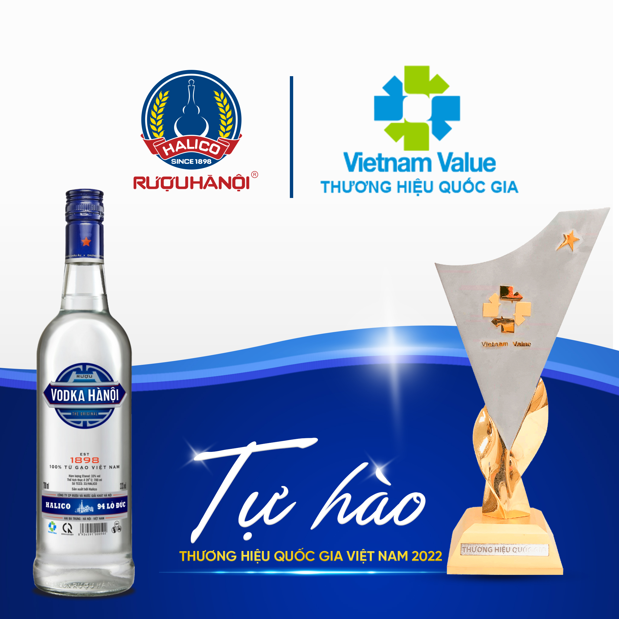 Hình ảnh Rươu Vodka Hà Nội nhãn xanh HALICO nồng độ 39,5% chai 700ml không kèm hộp