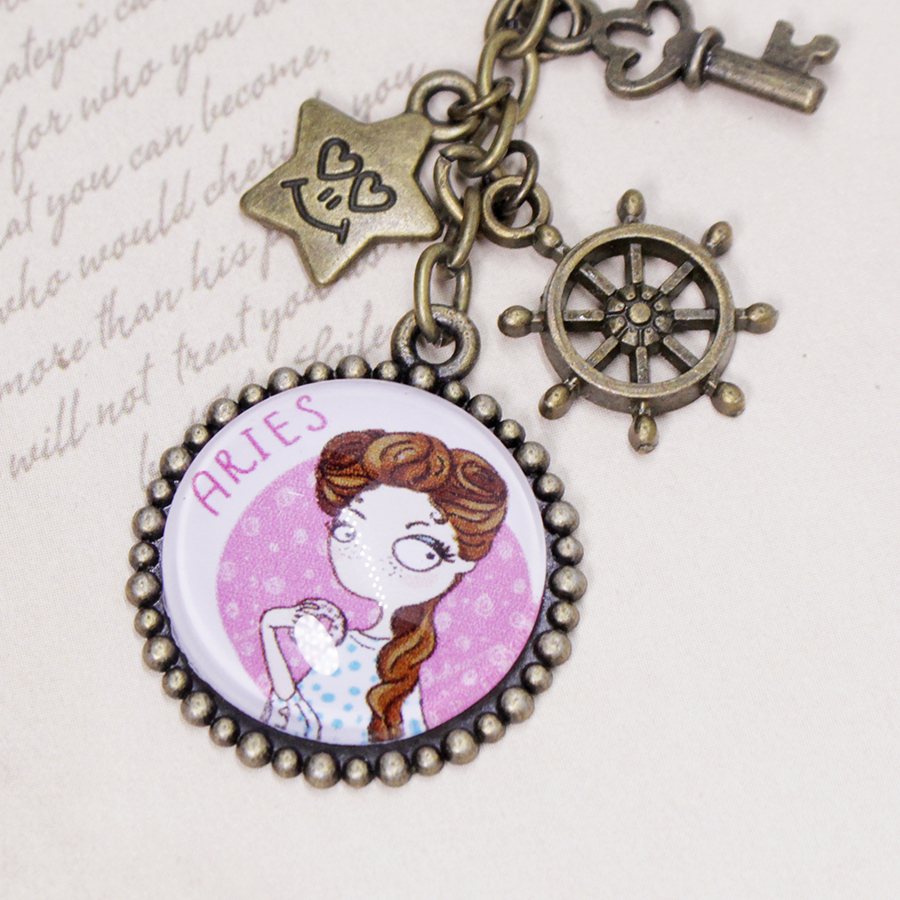 Móc khóa 12 cung hoàng đạo Zodiac mẫu 20mm phong cách Chibi 06646-M4
