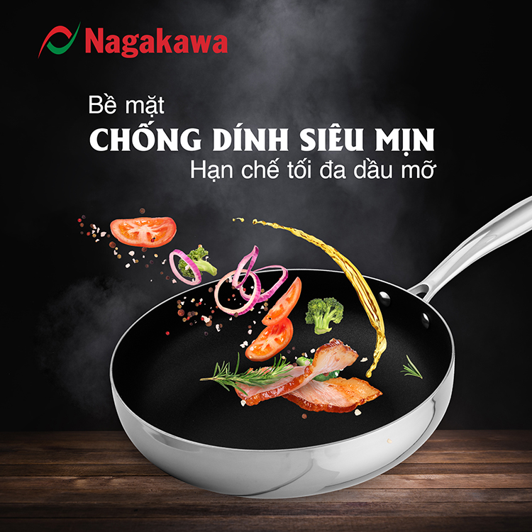 Chảo chống dính inox đa lớp toàn phần Nagakawa Natsu NAG2603 (26cm) - Dùng trên mọi loại bếp - Hàng chính hãng