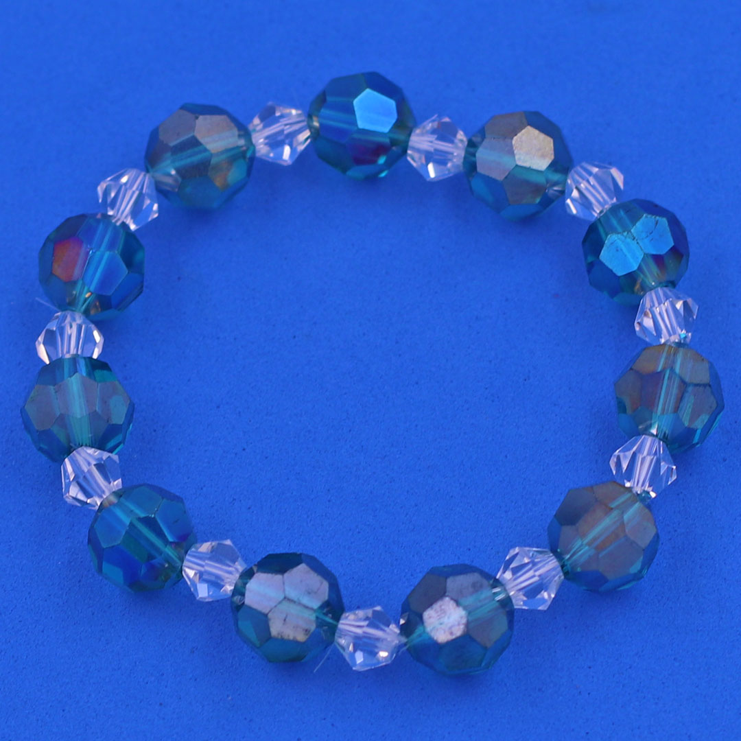 Vòng tay pha lê xanh biển đậm cắt giác 10 ly pha lê trắng giác CTFLXBDGFLTRG10