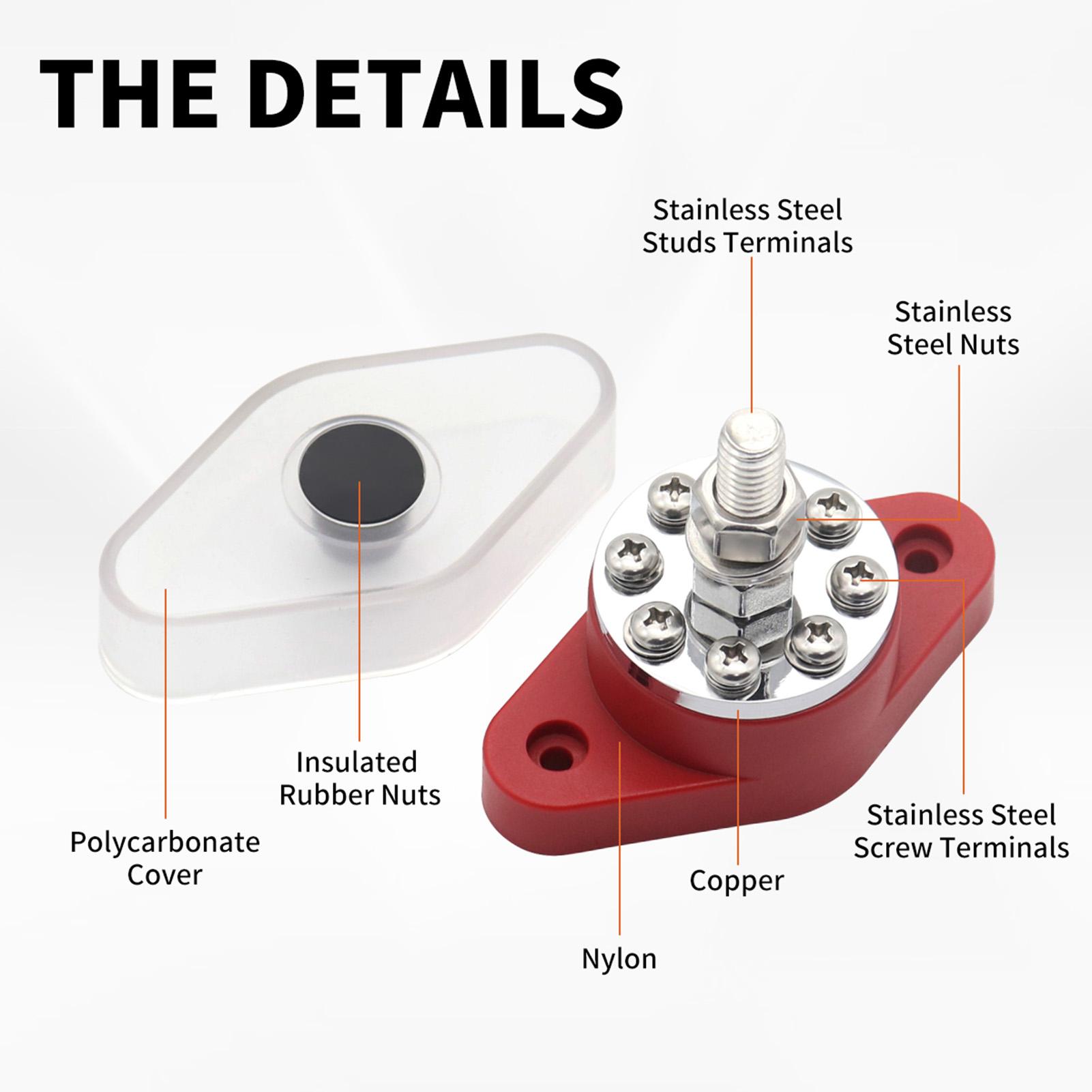 300A Stud Terminal Distribution Stud Junction Post 8 Terminal Block with Transparent Cover Stud 3/8inch