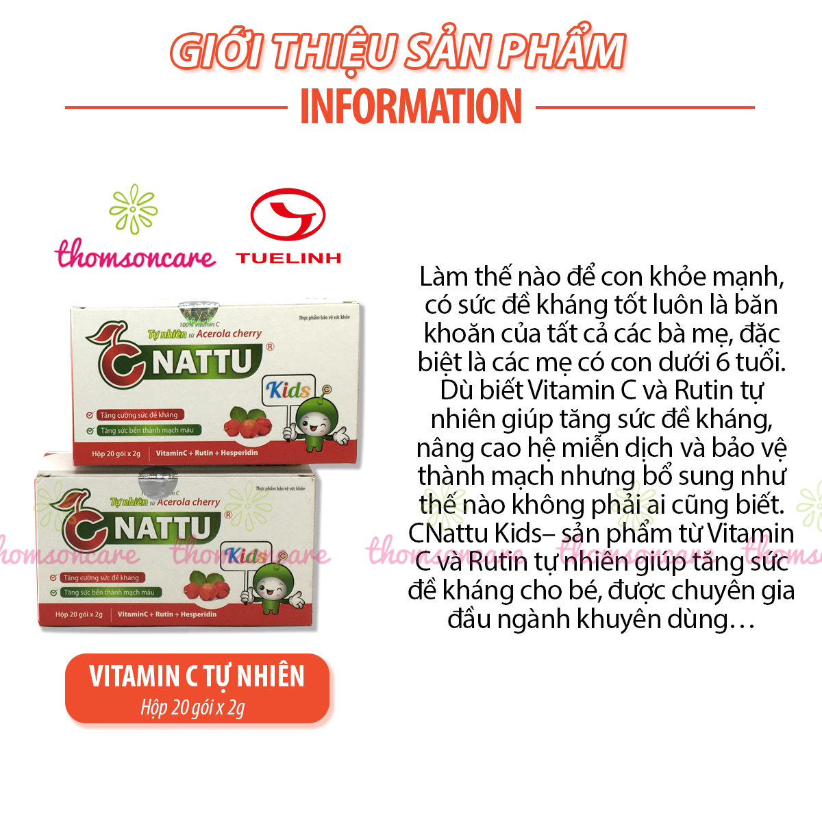 C Nattu Kids - Bổ sung vitaminC, tăng sức đề kháng, giảm chảy máu cam cho bé - Của dược Tuệ Linh,