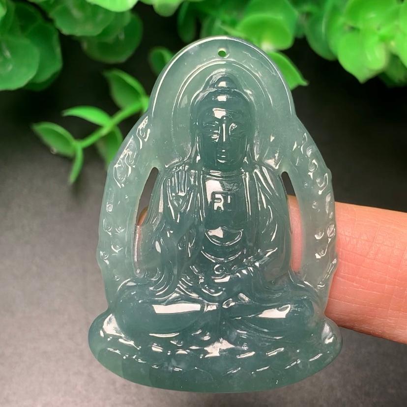 Mặt Phật A di đà xanh phong thủy ngọc cẩm thạch/Ngọc phỉ thúy tự nhiên cao cấp