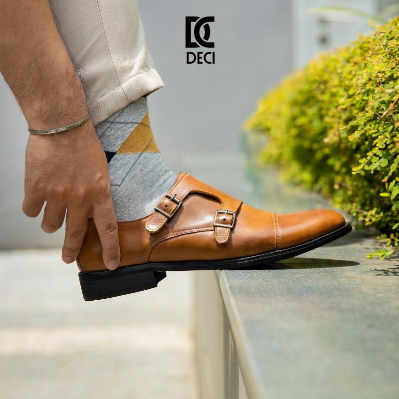 Giày tây công sở DECI da bò dòng Monkstrap BROGUE 9 NÂU