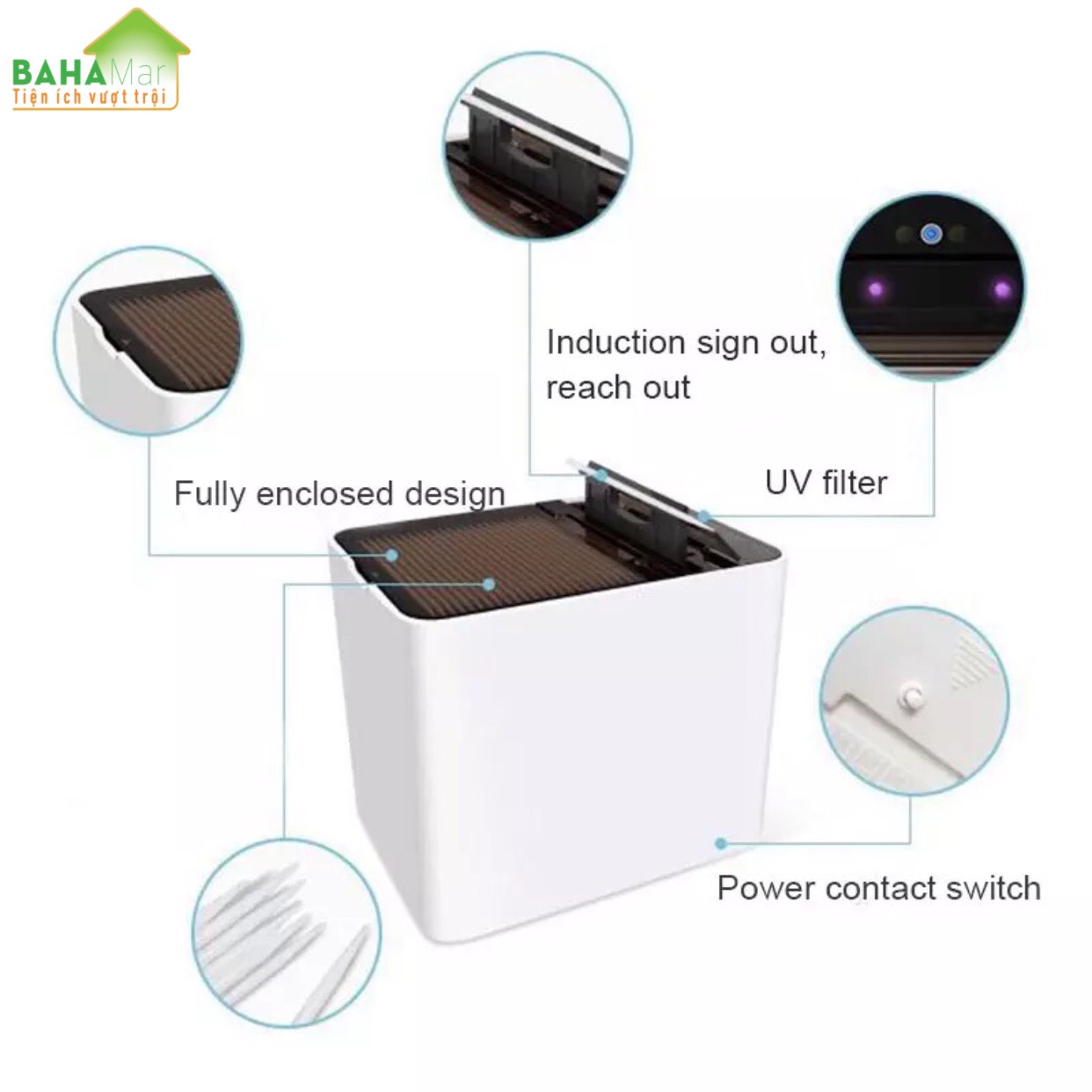 HỘP TĂM CẢM BIẾN HỒNG NGOẠI TỰ ĐỘNG MỞ CÓ KHỬ TRÙNG TIA UV BAHAMAR tự mở khi có chuyển động để tăm được đẩy ra g nghệ thông minh mới dùng cảm ứng đ