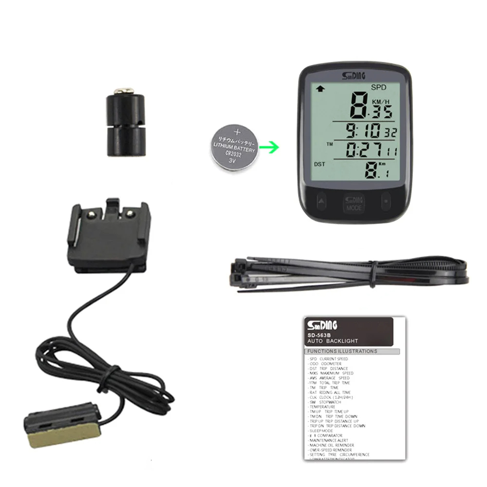 Đồng Hồ Tốc Độ Xe Đạp Có Dây Chống Nước SD-563A 27 tính năng công cụ đo, Đo Lường Khoảng cách thời gian, có đo nhiệt độ môi trường - Mai Lee