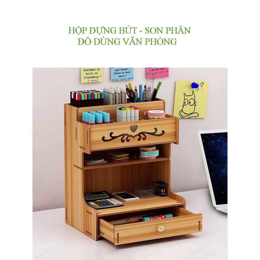 Hộp đựng bút, kệ đựng đồ mỹ phẩm bằng gỗ dễ dàng lắp ghép