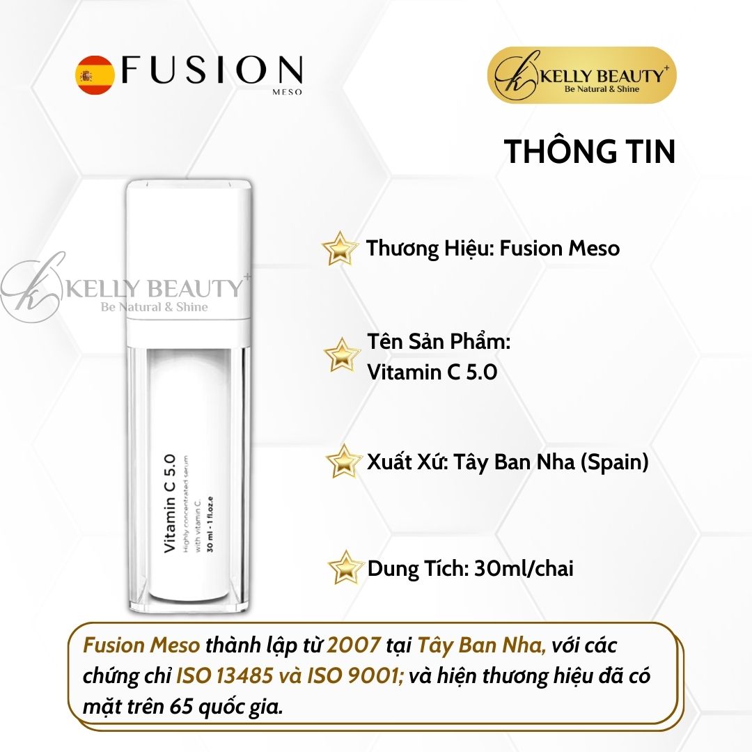 Fusion Vitamin C 5.0 - Tinh Chất Dưỡng Sáng Da, Mờ Thâm Sạm Nám; Tươi Trẻ Làn Da - Kelly Beauty