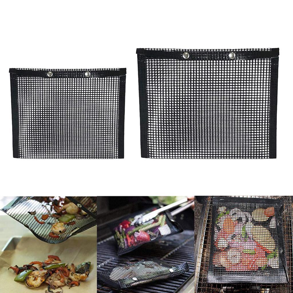 2pcs Heat Resistance BBQ Grill Mesh Bag Non-stick Mesh Grilling Bag Black S & M