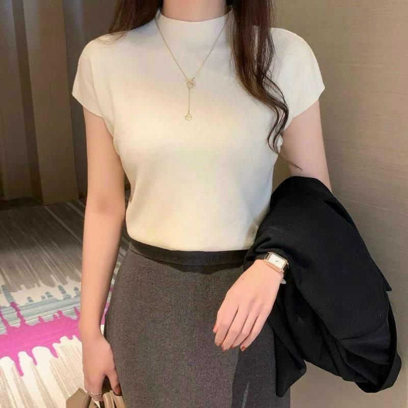 Áo thun len tay hến nữ kiểu cổ lọ 3 phân dệt kim len lông thỏ siêu mềm mịn phong cách Hàn Quốc trẻ trung năng động