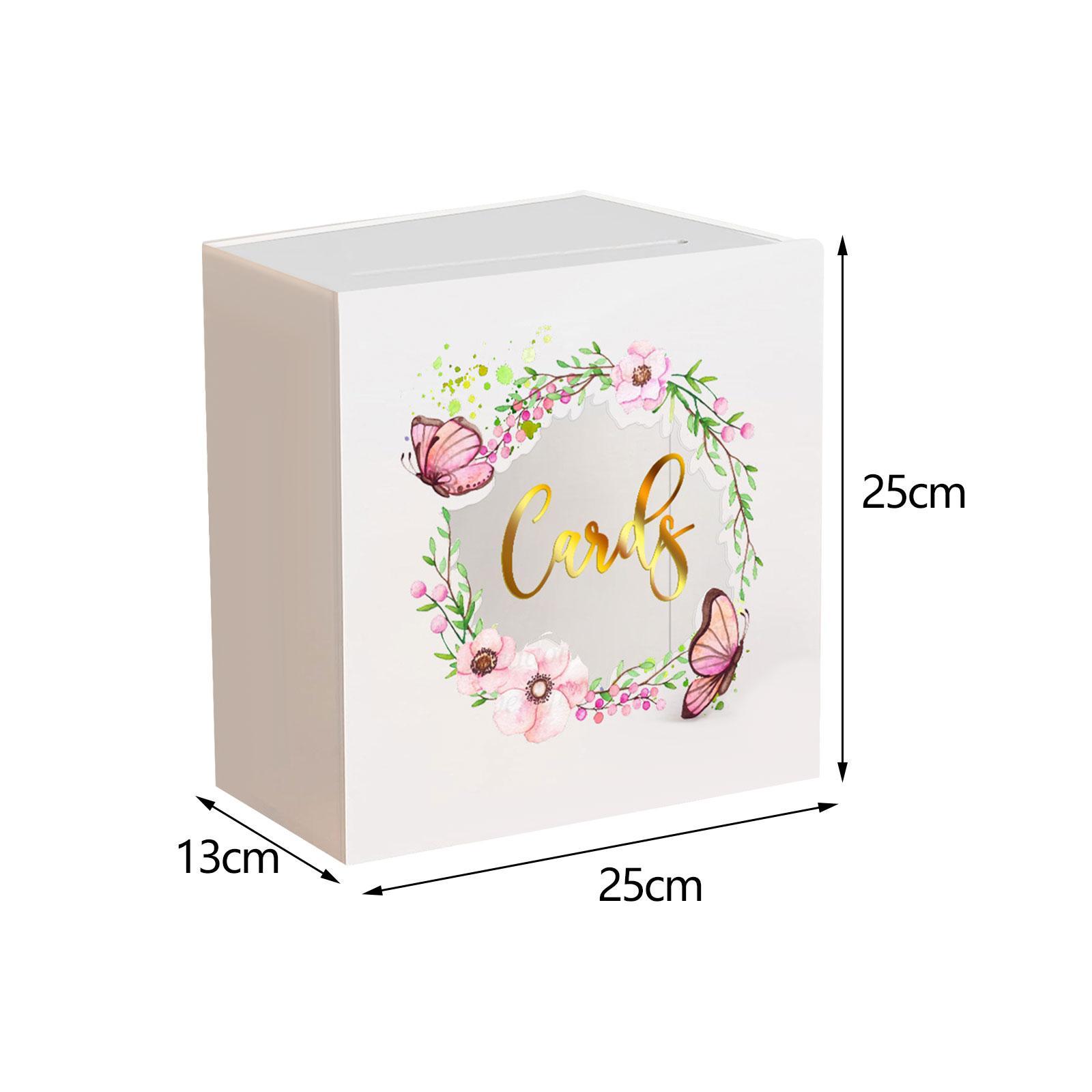 Wedding Acrylic Card Box with Slot Wishing Box Flower Printing Elegant Accessories Versatile Gift Card Box 5x9.8x9.8inch for Graduation