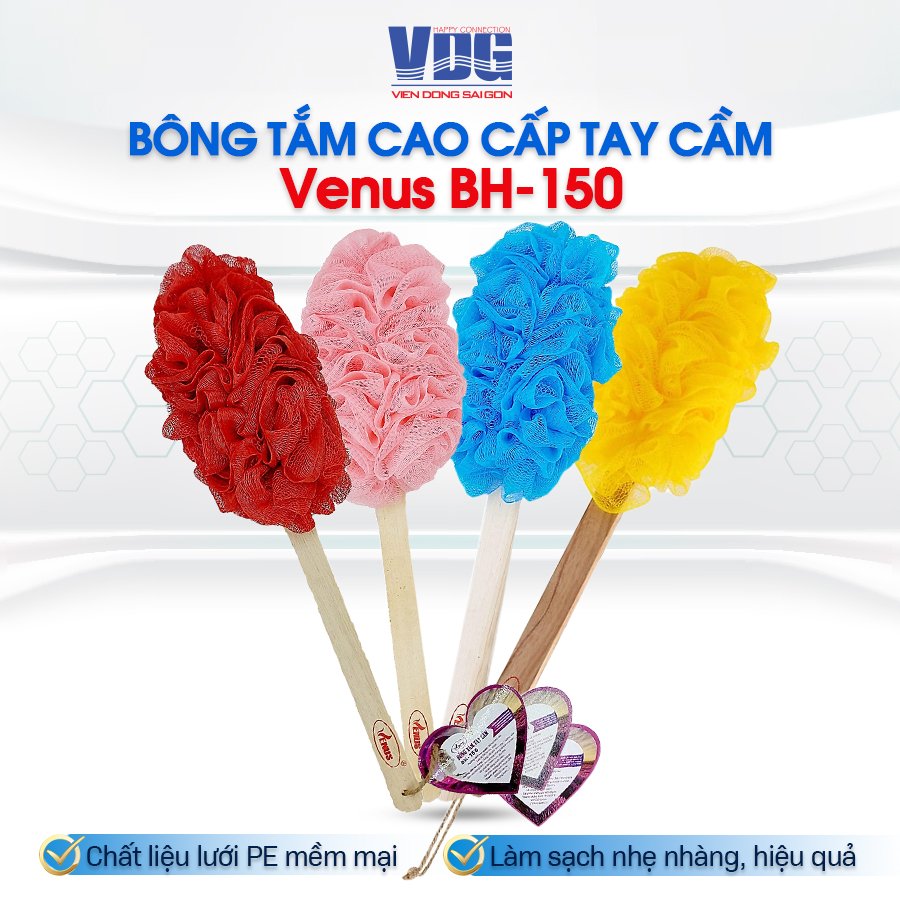 Bông tắm cao cấp tay cầm Venus BH-150-Tạo bọt nhiều, tấy da chết, thẩm thấu sữa tắm nhiều,massge thư giãn (Giao màu ngẫu nhiên)