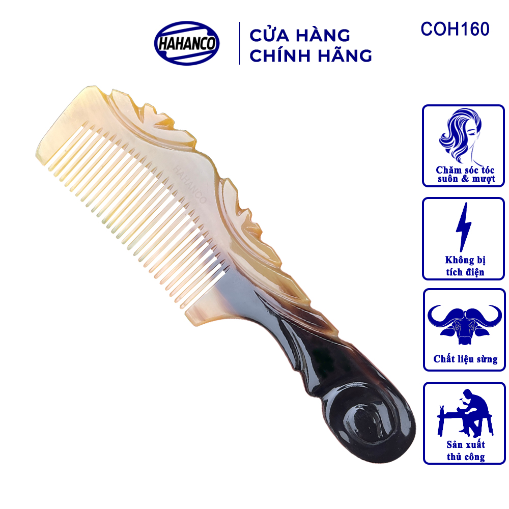 Lược Sừng Vân Nưa Chuôi Cuốn Họa Tiết Uốn Lượn Sắc Sảo, Chăm sóc tóc - COH160