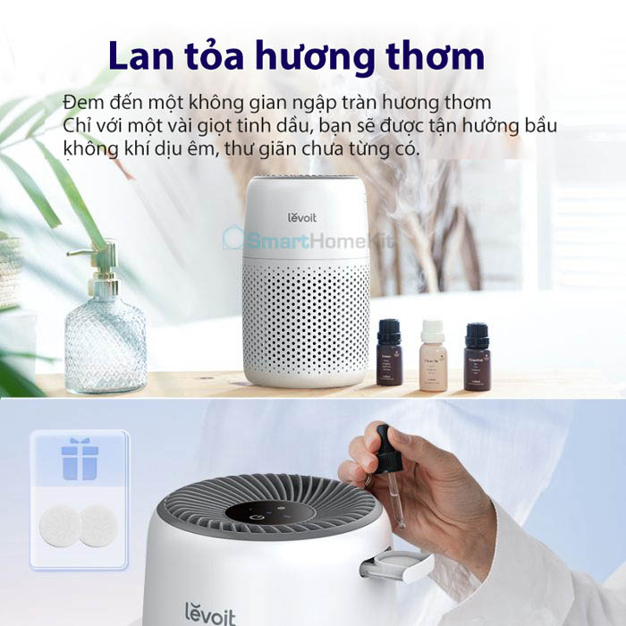 Máy lọc không khí Levoit Core Mini, lọc phòng nhỏ 17m2, có xông tinh dầu | Hàng Chính Hãng