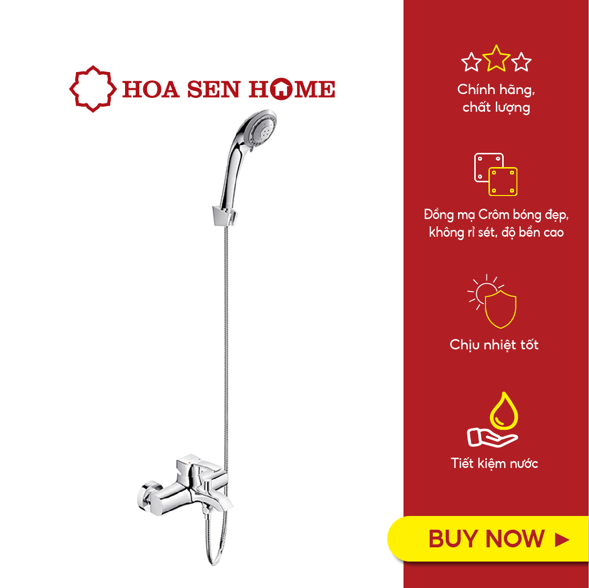 Sen tắm dây nóng lạnh Viglacera VG511, chất liệu đồng nguyên chất, mạ crom - niken, van tay cầm gật gù - Hoa Sen Home - Hàng chính hãng