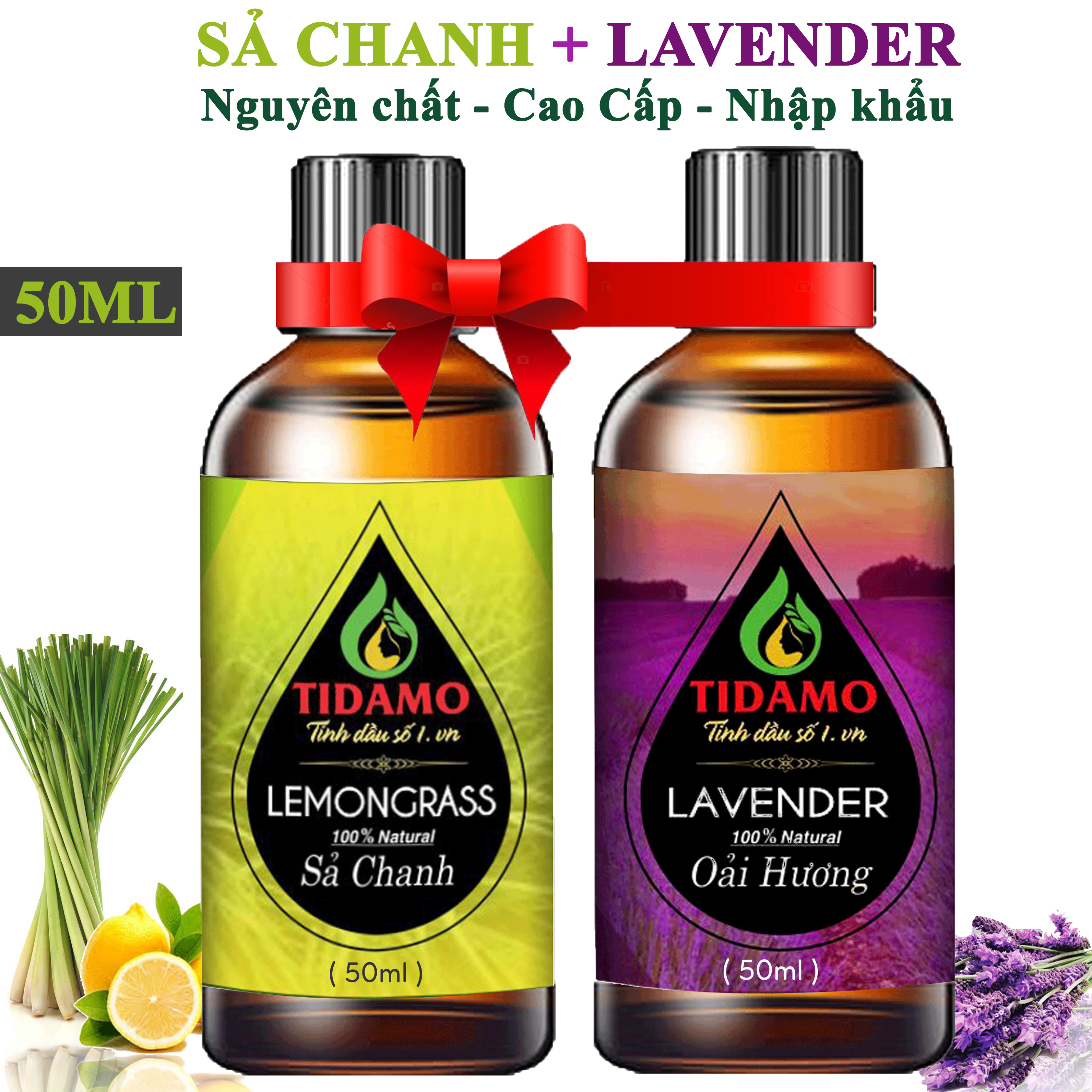 Combo 2 Tinh Dầu Sả Chanh 50ML (Lemongrass) + Tinh Dầu Oải Hương 50ML (Lavender) - Tinh Dầu TIDAMO Nguyên Chất Xông Phòng Giúp Thư Giãn, Thơm Phòng và Nâng Cao Sức Khỏe - Rất Tốt Khi Sử Dụng Với Máy Xông Tinh Dầu